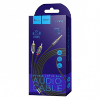 Кабель аудио AUX Hoco UPA10 2RCA-Jack3,5mm 150см метал серый