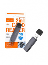 Картридер Hoco HB45 2 в 1 USB 2.0 SD/MicroSD черный