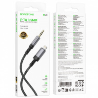 Кабель аудио AUX-Lightning Borofone BL24 Jack 3.5mm 1м тканевый серый