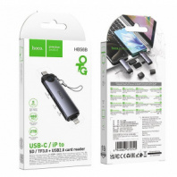 Картридер Hoco HB56B Victory Type-C/Lightning 3 in 1 SD/Micro USB/USB метал.серый