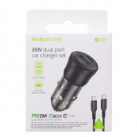 Автомобильное з/у Borofone BZ25 + кабельType-C/Type-C 38W PD20W+QC3.0 USB/Type/C 5V-3.0A