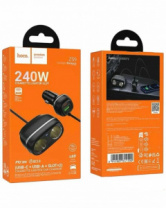 Разветвитель прикуривателя Hoco Z59 2 гнезда +USB-C+USB-A+2U, 240W, черный