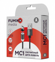 USB кабель магнитный Fumiko MC1 Micro 2.4A тканевый серый 1м, Арт.00-00019666