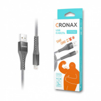 USB кабель Cronax Strong ST-01i Lightning (3A -1 м.) резиновый с металлической оплеткой, серый