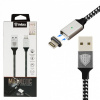 USB кабель магнитный Inkax CK-50i (2.1A - 1 м.) текстильный (разъём Lightning, цвет чёрно-серебристы