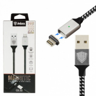 USB кабель магнитный Inkax CK-50i (2.1A - 1 м.) текстильный (разъём Lightning, цвет чёрно-серебристы