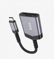 Картридер OTG Hoco UA25 2 в 1 (MicroUSB/SD) Type-C металический серый 