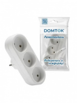 Тройник Domtok, б/з, 250В, 2200Вт, белый