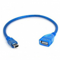 Кабель OTG - Mini USB (M) 0,3 м. (цвет синий, тех. упаковка)