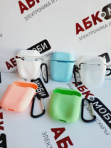 Бокс для наушников AirPods ультратонкий с карабином (цвет прозрачный, в пакетике)