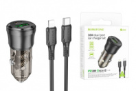 Автомобильное з/у Borofone BZ25 + кабельType-C/Lightning 38W PD20W+QC3.0 USB/Type/C 5V-3.0A