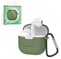 Гарнитура Bluetooth Borofone BW29 TWS темно-зелёный+чехол (для iOS/Android) беспроводная с боксом
