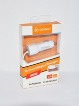 Автомобильное з/у AVconnect TECHNOLOGY (T-11) со встроенным кабелем Lightning 2000mAh, цвет: белый