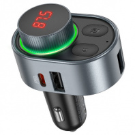 FM модулятор Hoco E72 Bluetooth USB+Type-C PD 30W цвет серый, в коробочке