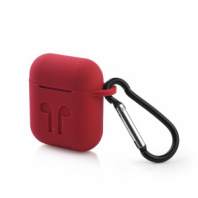 Бокс для наушников AirPods резиновый с карабином (цвет бордовый, в упаковке)