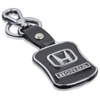 Брелок с кольцом для ключей и карабином металл+кожа HONDA тёмно-коричневый