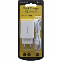 Сетевое з/у Borofone BA21A QC3.0 1USB + Type-C (белый) 6V-3.0A/9V-2.0A/12V-1.5A