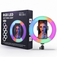 Кольцевая лампа для селфи RGB LED MJ20 20 см с креплением, держателем и пультом